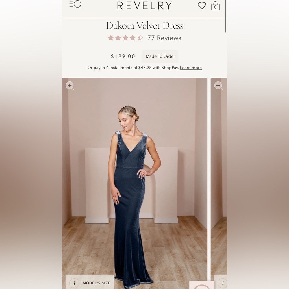 PETITE Revelry Bridesmaid Blue Velvet Dress